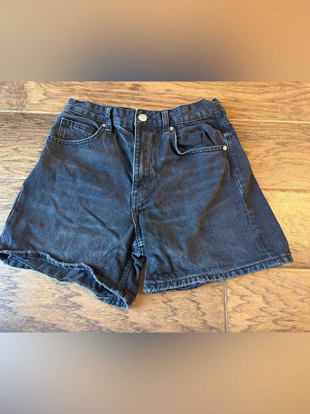 Zara Dark Black Denim High-Rise Jean Shorts